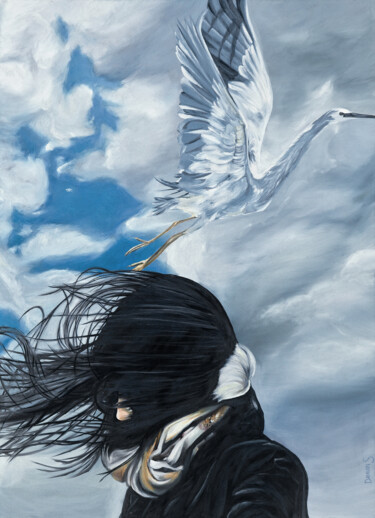 Картина под названием "Taking flight" - Damian Smith, Подлинное произведение искусства, Масло Установлен на Деревянная рама…