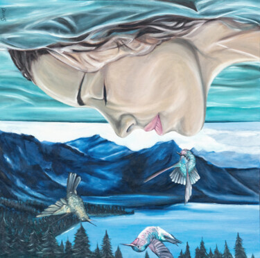 Painting titled "Dreaming" by Damian Smith, Original Artwork, Oil Mounted on Wood Stretcher frame