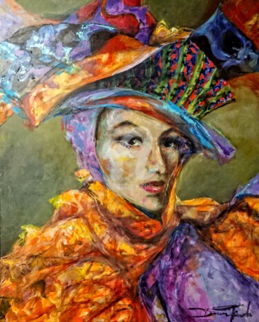 Malerei mit dem Titel "Femme au Chapeau 20…" von Damian Tirado, Original-Kunstwerk, Acryl