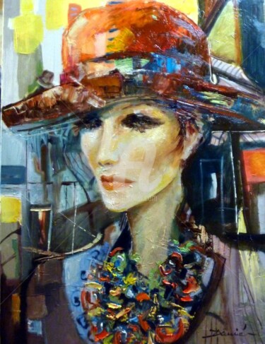 Peinture intitulée "80x60cm-femme-chape…" par Damian Tirado, Œuvre d'art originale