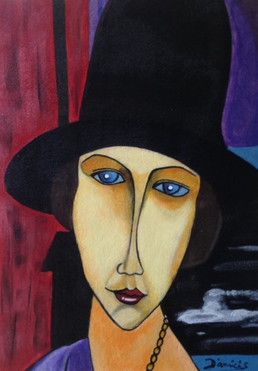 Pittura intitolato "D'après Modigliani…" da D'Amicis, Opera d'arte originale
