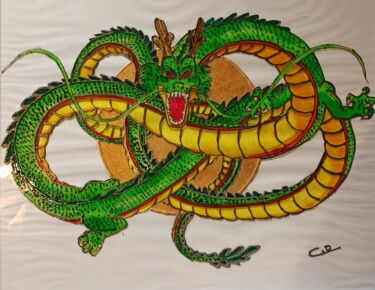Painting titled "Shenron" by Damien Cheze, Original Artwork, Stained glass painting