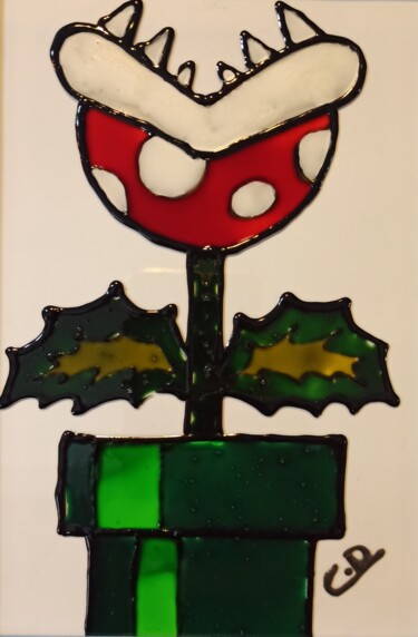 绘画 标题为“plante piranha” 由Damien Cheze, 原创艺术品, 彩绘玻璃 安装在artwork_cat.上