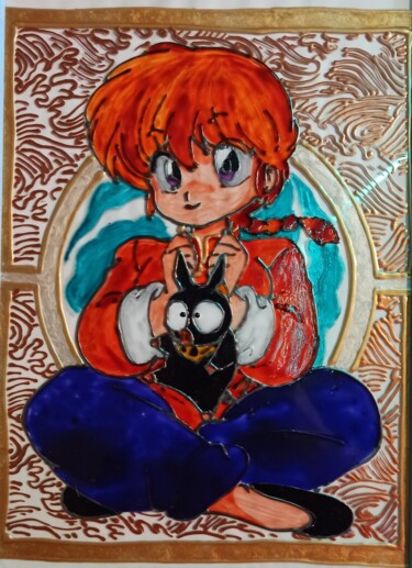 Peinture intitulée "Ranma 1/2" par Damien Cheze, Œuvre d'art originale, Peinture vitrail