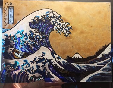 Malarstwo zatytułowany „Hokusai - la grande…” autorstwa Damien Cheze, Oryginalna praca, Malarstwo witrażowe