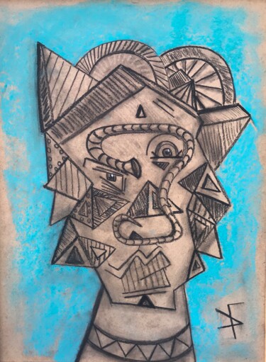 Рисунок под названием "La pensée humaine 1" - Damien Fontaine, Подлинное произведение искусства, Цветные карандаши