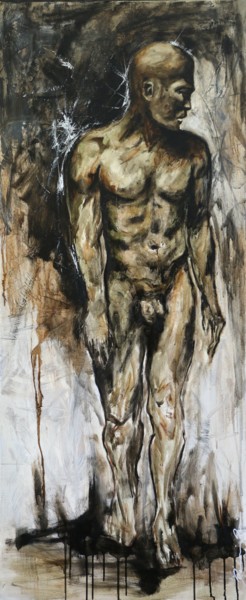 Painting titled "Homme qui marche" by Damien Rais, Original Artwork, Oil