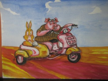 Pintura titulada "motorista" por Damodar, Obra de arte original