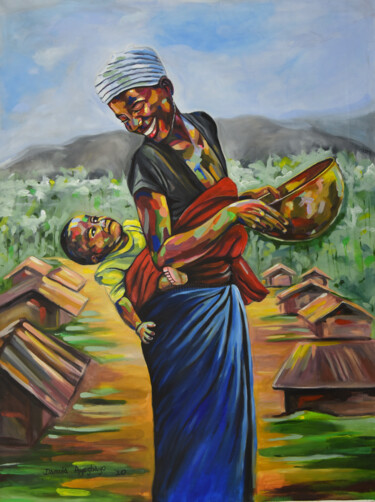 Картина под названием "Cradle" - Damola Ayegbayo, Подлинное произведение искусства, Акрил