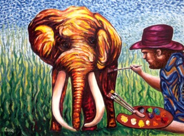 Peinture intitulée "Mammoth elephant an…" par Dan Civa, Œuvre d'art originale, Huile
