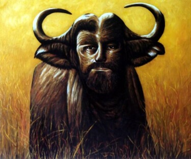 Pittura intitolato "African buffalo wit…" da Dan Civa, Opera d'arte originale, Olio