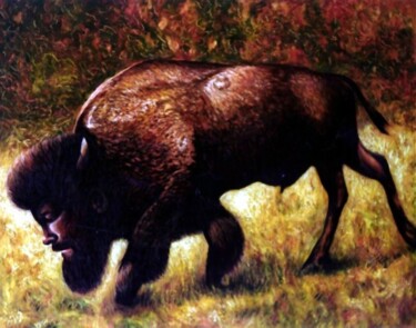 Malerei mit dem Titel "American bison with…" von Dan Civa, Original-Kunstwerk, Öl