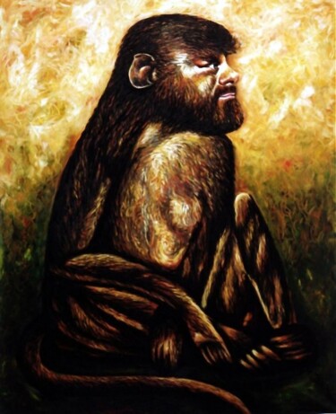Pittura intitolato "Monkey with selfpor…" da Dan Civa, Opera d'arte originale, Olio