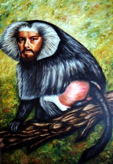Painting titled "Baboon with selfpor…" by Dan Civa, Original Artwork, Oil
