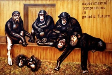 Pintura intitulada "Chimpanzee-group wi…" por Dan Civa, Obras de arte originais, Óleo