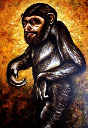 Peinture intitulée "Monkey standing wit…" par Dan Civa, Œuvre d'art originale, Huile