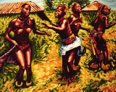 Schilderij getiteld "African folk-dance…" door Dan Civa, Origineel Kunstwerk, Olie