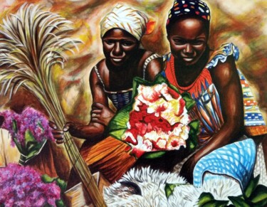Painting titled "Flower girls at Afr…" by Dan Civa, Original Artwork, Acrylic