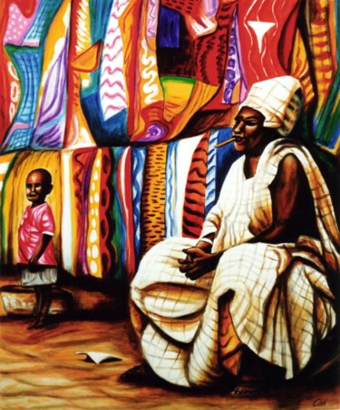 Schilderij getiteld "African dress fabri…" door Dan Civa, Origineel Kunstwerk, Acryl