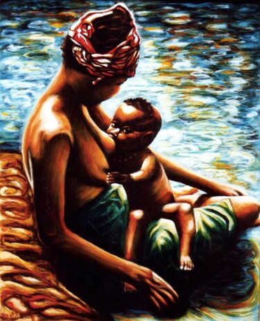 Pittura intitolato "African mother and…" da Dan Civa, Opera d'arte originale, Acrilico