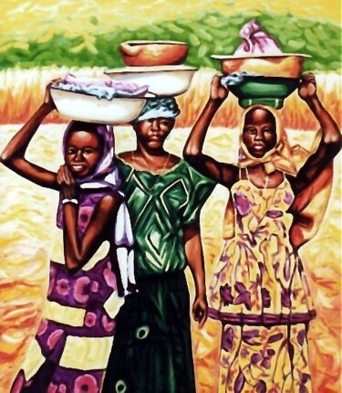 Schilderij getiteld "Three African women…" door Dan Civa, Origineel Kunstwerk, Acryl