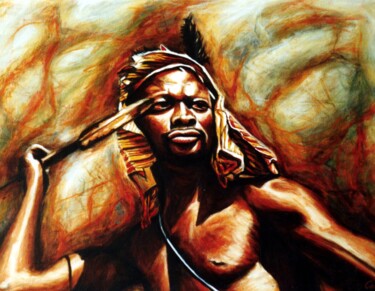 Peinture intitulée "African warrior" par Dan Civa, Œuvre d'art originale, Acrylique