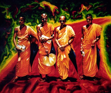Malerei mit dem Titel "Buddhist monks in K…" von Dan Civa, Original-Kunstwerk, Acryl