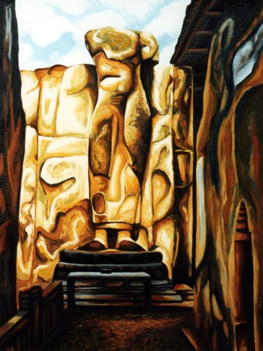 Painting titled "Temple statue, Anur…" by Dan Civa, Original Artwork, Oil