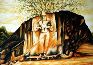 Malerei mit dem Titel "Old king statue in…" von Dan Civa, Original-Kunstwerk, Öl