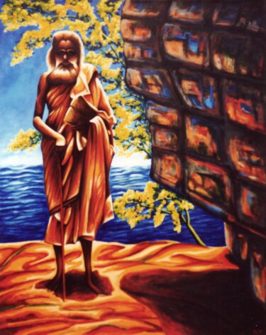 Painting titled "Old hindu priest, S…" by Dan Civa, Original Artwork, Acrylic