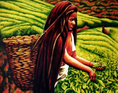 Malerei mit dem Titel "Tea plucker, Sri La…" von Dan Civa, Original-Kunstwerk, Öl