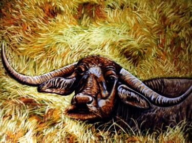 Malerei mit dem Titel "Wild buffalo, Sri L…" von Dan Civa, Original-Kunstwerk, Öl