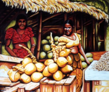 Peinture intitulée "Coconut shop by the…" par Dan Civa, Œuvre d'art originale, Huile