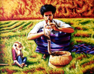 Ζωγραφική με τίτλο "Snake charmer, Sri…" από Dan Civa, Αυθεντικά έργα τέχνης, Ακρυλικό