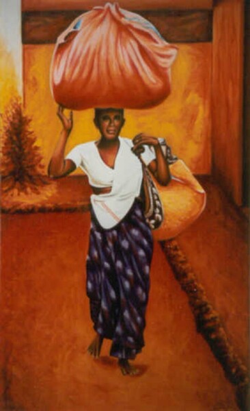 Peinture intitulée "Washing lady. "Doby…" par Dan Civa, Œuvre d'art originale, Acrylique