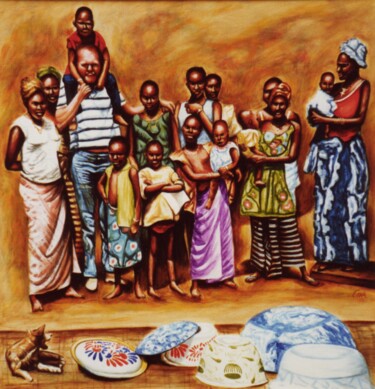 Peinture intitulée "African friends in…" par Dan Civa, Œuvre d'art originale, Acrylique