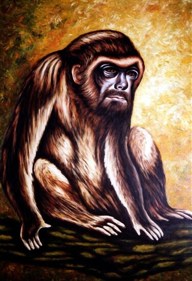 Malerei mit dem Titel "Snubnosed monkey wi…" von Dan Civa, Original-Kunstwerk, Öl