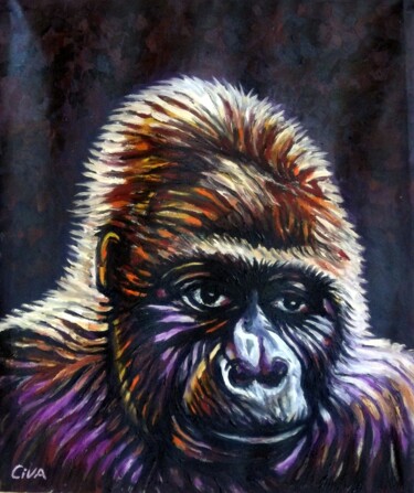 Malerei mit dem Titel "Gorilla portrait" von Dan Civa, Original-Kunstwerk, Öl