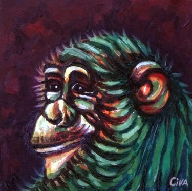 Painting titled "Chimpanzee portrait…" by Dan Civa, Original Artwork, Oil