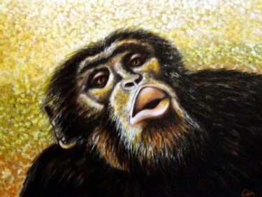 Картина под названием "Chimpanzee portrait…" - Dan Civa, Подлинное произведение искусства, Масло