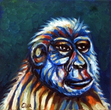 Pintura titulada "Chimpanzee portrait…" por Dan Civa, Obra de arte original, Oleo