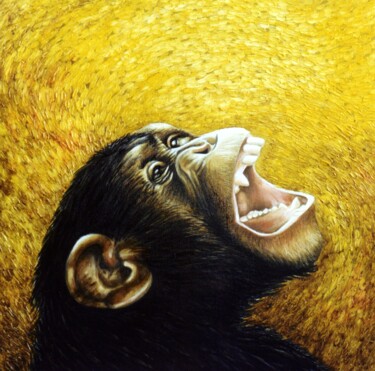 Ζωγραφική με τίτλο "Chimpanzee portrait…" από Dan Civa, Αυθεντικά έργα τέχνης, Λάδι