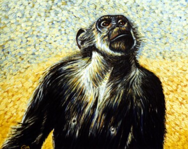 Peinture intitulée "Chimpanzee portrait…" par Dan Civa, Œuvre d'art originale, Huile