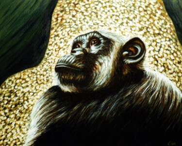 Peinture intitulée "Chimpanzee portrait…" par Dan Civa, Œuvre d'art originale, Huile