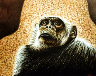 Malarstwo zatytułowany „Chimpanzee portrait…” autorstwa Dan Civa, Oryginalna praca, Olej