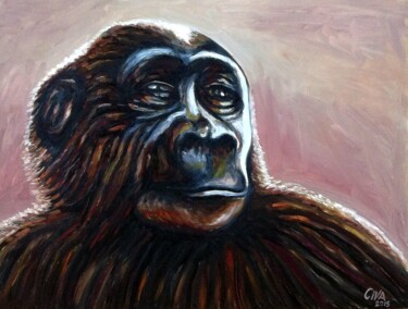 Malarstwo zatytułowany „Chimpanzee portrait…” autorstwa Dan Civa, Oryginalna praca, Olej