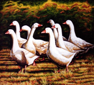 Schilderij getiteld "Danish goose farm" door Dan Civa, Origineel Kunstwerk, Acryl