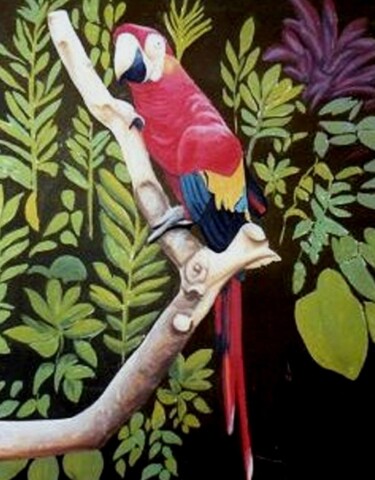 Pintura intitulada "Big parrot, Colombo…" por Dan Civa, Obras de arte originais, Óleo