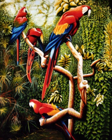 Pittura intitolato "Parrot group, Colob…" da Dan Civa, Opera d'arte originale, Acrilico