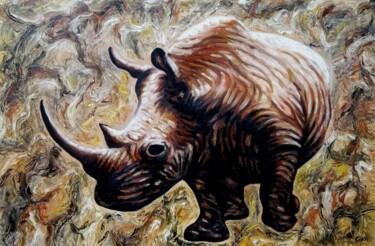 Peinture intitulée "Rhinoceros" par Dan Civa, Œuvre d'art originale, Huile